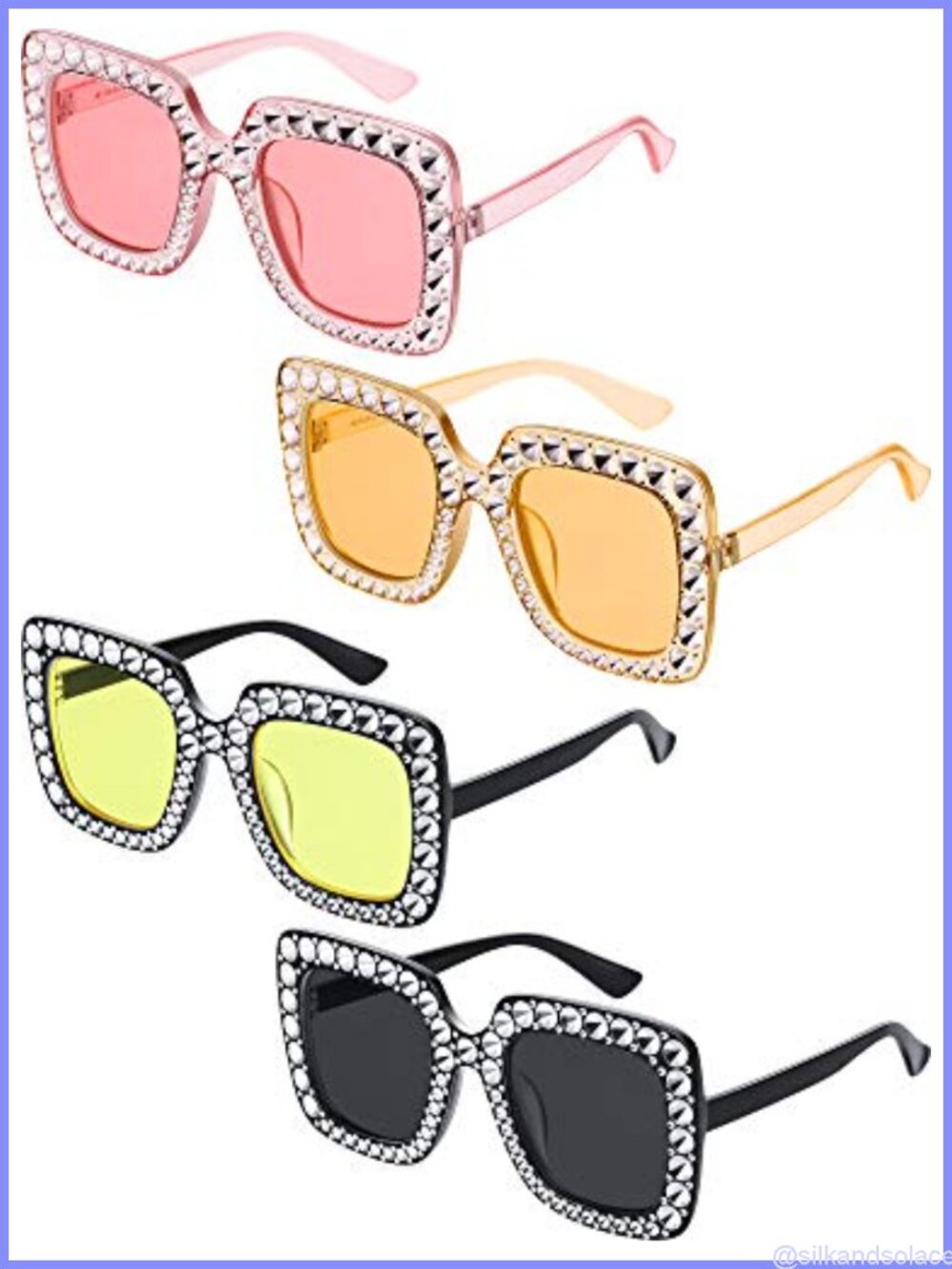 Retro Square Groove Sunglasses 4 Pc Set Oversize Full-Frame Polycarbonate